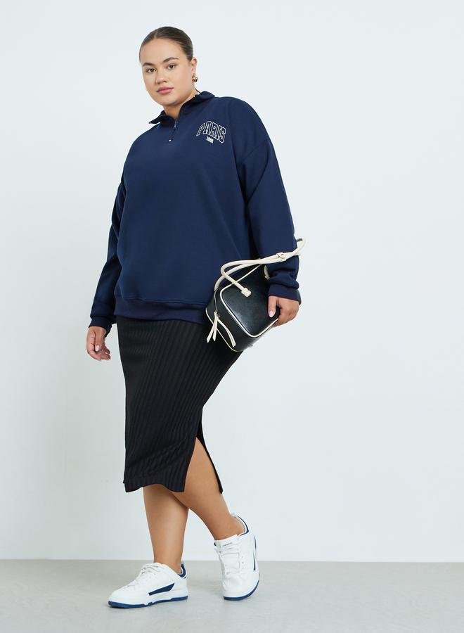 Styli Plus Size Navy Blue Graphic Print Sweatshirt - Image 2