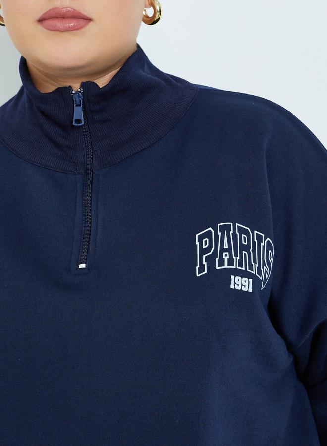 Styli Plus Size Navy Blue Graphic Print Sweatshirt - Image 1