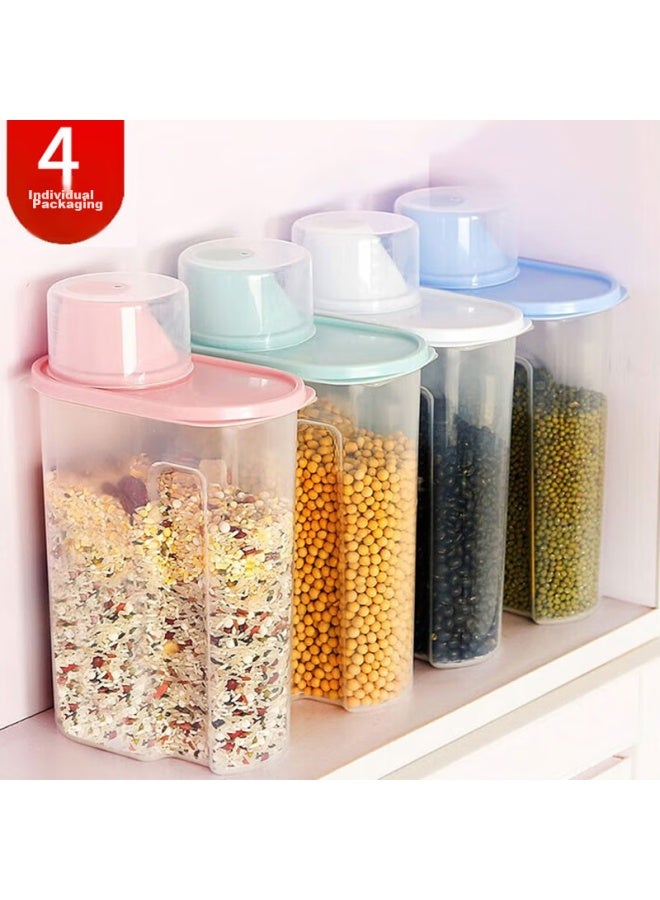 Mengting Rice Container, Multi-grain And Bean Storage Box, Insect-proof And Moisture-proof, Household Rice Jar, Rice Storage, 1.9l, 4-pack - Image 1