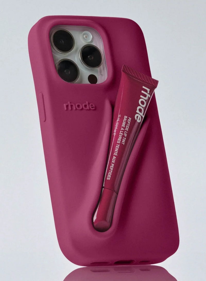 RhodeiPhone 16 plus Phone Case with Lip Gloss ,Silicone Shockproof and Scratch-Resistant Protective Case,Phone Rhode Case with Silicone Lipstick Holder,Applicable to iPhone 16 plus-(Raspberry Jelly) - Image 1