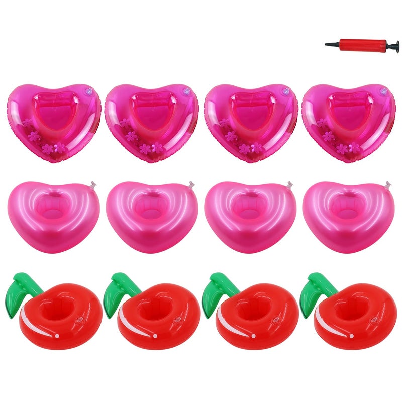 AOUTACC Float Drink Holders for Pool 12 Pack Heart Inflatable Beverage Floats Cup Coasters with Mini Air Pump - Image 2