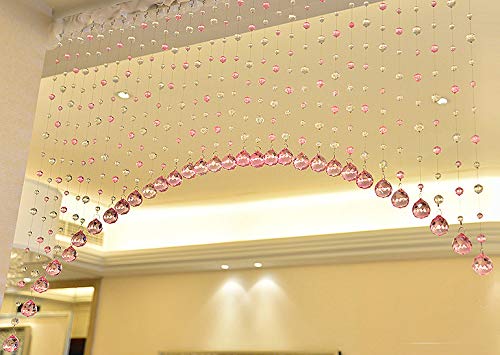 Pindia 45 String Fancy Sparkling Arch Bead Hanging Curtain with Pure Glass Drops - B.Pink - Image 1