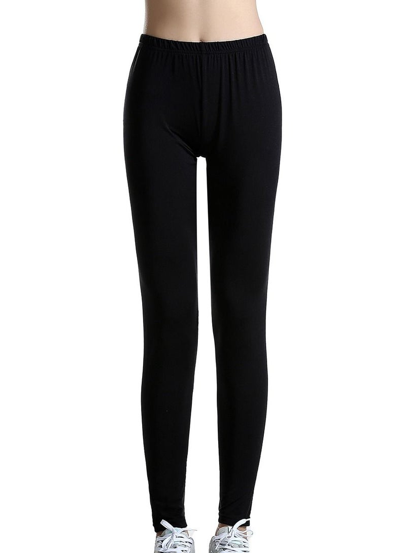 Loquat Women's Solid Color Elastic Waistband Highly Elastic Leggings Pants Black  - Image 1
