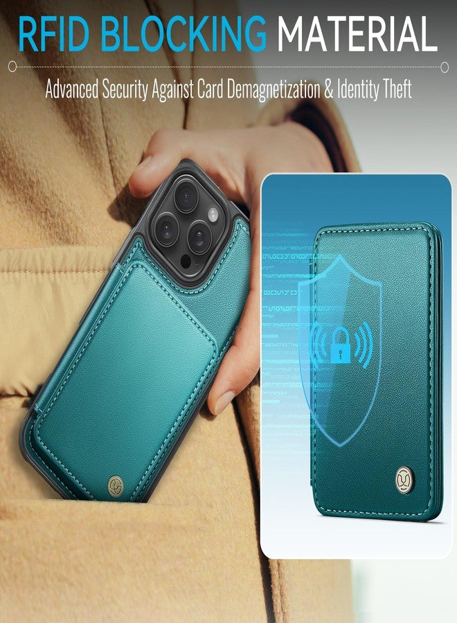 Usroom Compatible with Magsafe Wireless Charing for iPhone 16 Pro Max 6.9" Wallet Case, RFID Blocking Card Holder 2 in 1 Detachable Wallet Kickstand Shockproof Case, Bluish Green - Image 3