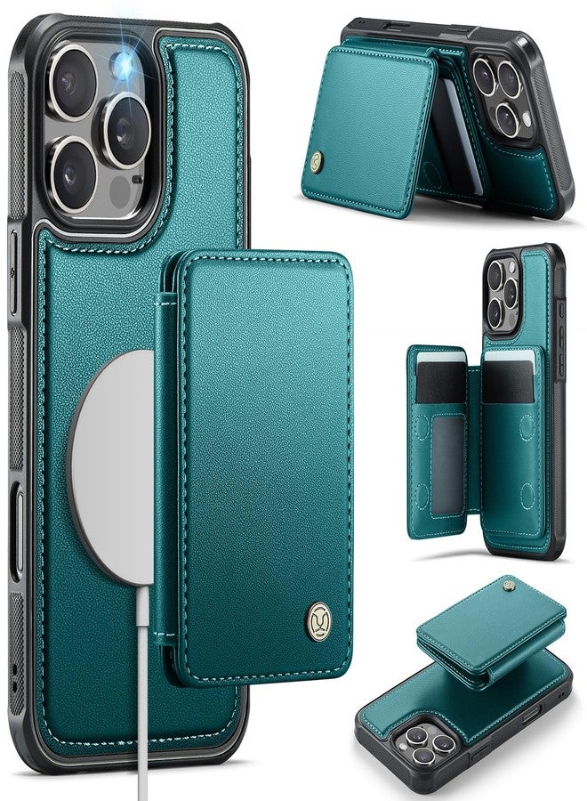 Usroom Compatible with Magsafe Wireless Charing for iPhone 16 Pro Max 6.9" Wallet Case, RFID Blocking Card Holder 2 in 1 Detachable Wallet Kickstand Shockproof Case, Bluish Green - Image 1