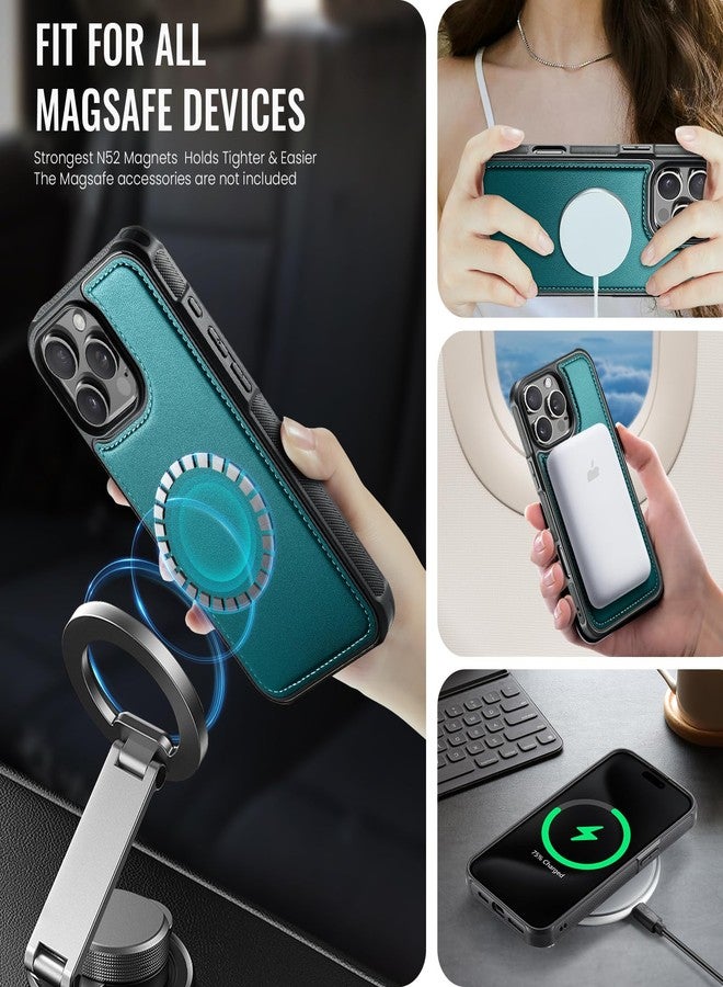 Usroom Compatible with Magsafe Wireless Charing for iPhone 16 Pro Max 6.9" Wallet Case, RFID Blocking Card Holder 2 in 1 Detachable Wallet Kickstand Shockproof Case, Bluish Green - Image 2