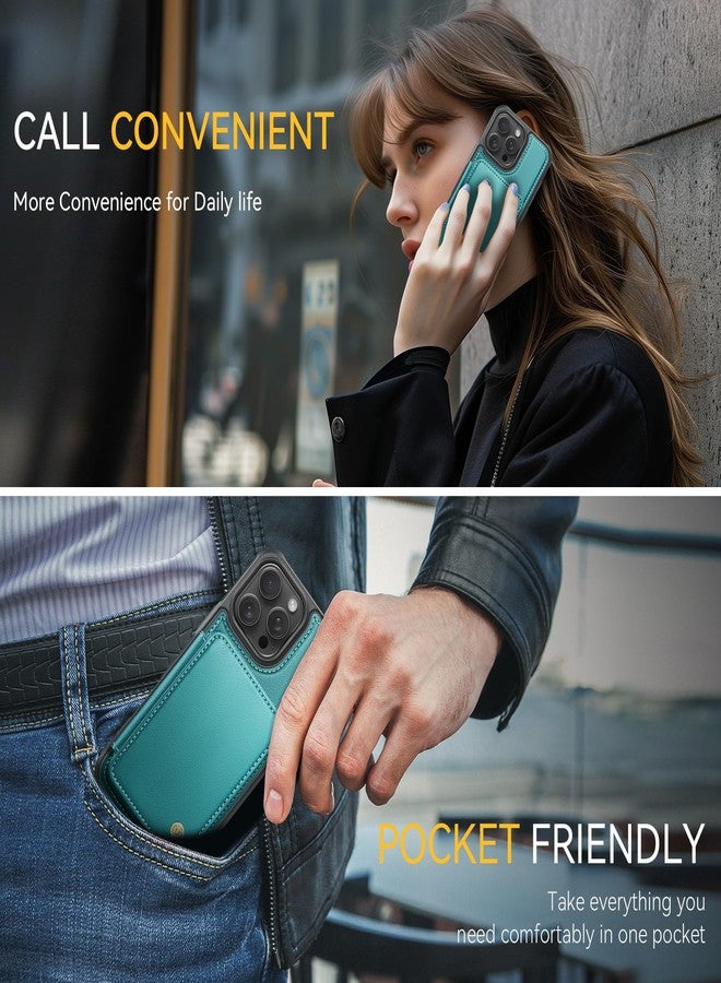 Usroom Compatible with Magsafe Wireless Charing for iPhone 16 Pro Max 6.9" Wallet Case, RFID Blocking Card Holder 2 in 1 Detachable Wallet Kickstand Shockproof Case, Bluish Green - Image 5