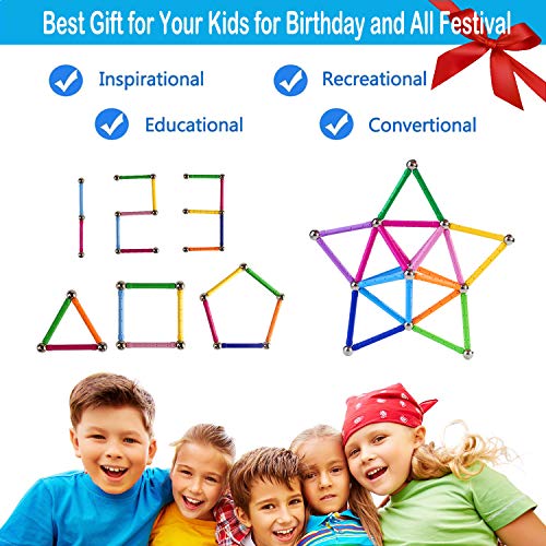 Beicarin 310 Pcs Magnetic Building Sticks Blocks Toys Magnet Educational Toys Magnetic Blocks Sticks Stacking Toys Set for Kids and Adult NonToxic Building Toy 3D Puzzle with Storage Bag - Image 5
