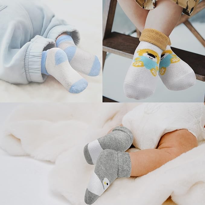 CUTEABLY Baby Socks for Girls and Boys, 6-12 Months, Warm Winter Socks (IN, Age, 0 Months, 6 Months, 4, Multicolour) - Image 3