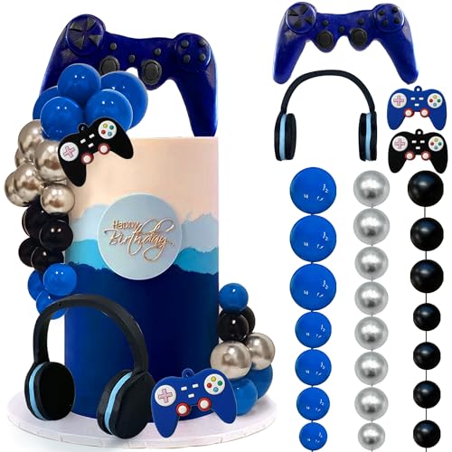 TOSPARTY 30 PCS Video Game Themed Cake Toppers Headset Ball Controller Cake Decoration for Game Theme Birthday Party Blue - Image 1