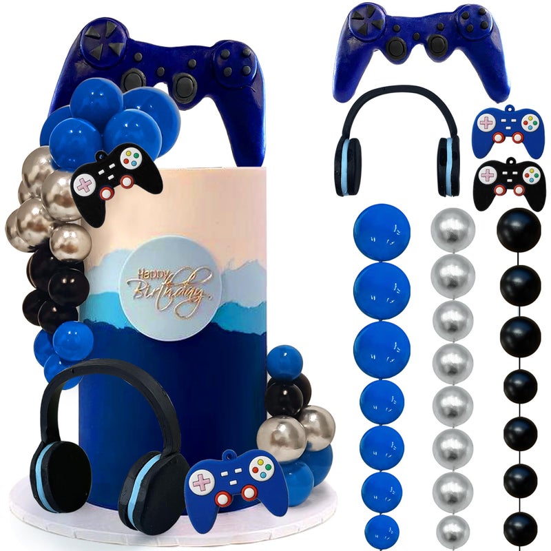 TOSPARTY 30 PCS Video Game Themed Cake Toppers Headset Ball Controller Cake Decoration for Game Theme Birthday Party Blue - Image 3