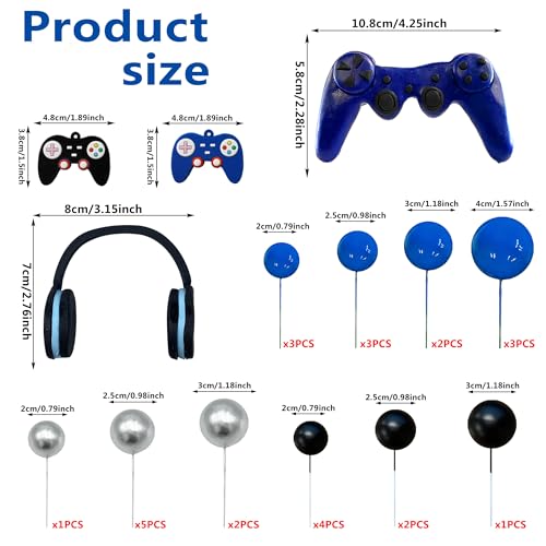 TOSPARTY 30 PCS Video Game Themed Cake Toppers Headset Ball Controller Cake Decoration for Game Theme Birthday Party Blue - Image 5