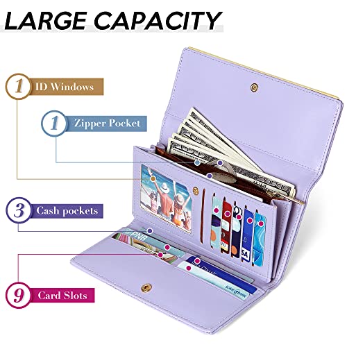 YOUBDM Wallet for Women RFID Blocking Large Capacity Trifold Ladies Wallet Leather Long Clutch Wallet Multi Card Organizer - Image 2