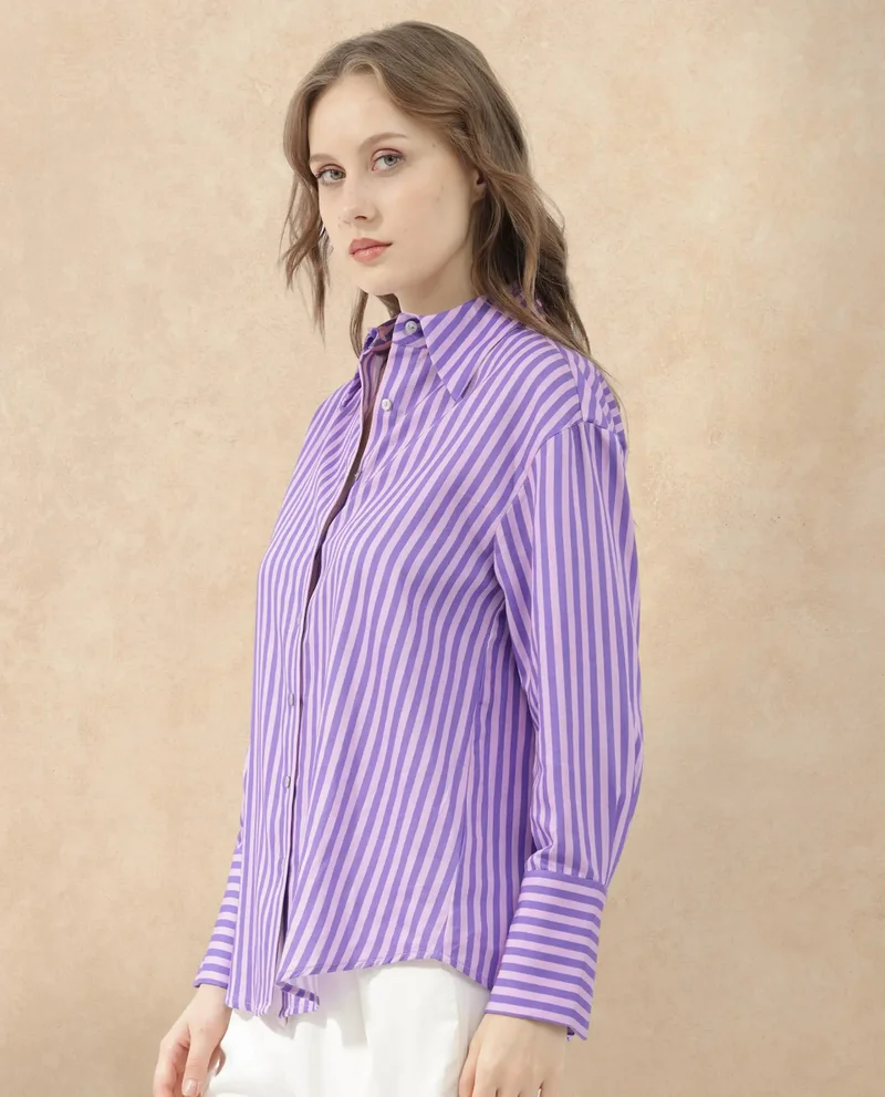 Rareism Women's Striped Printed Formal Shirt