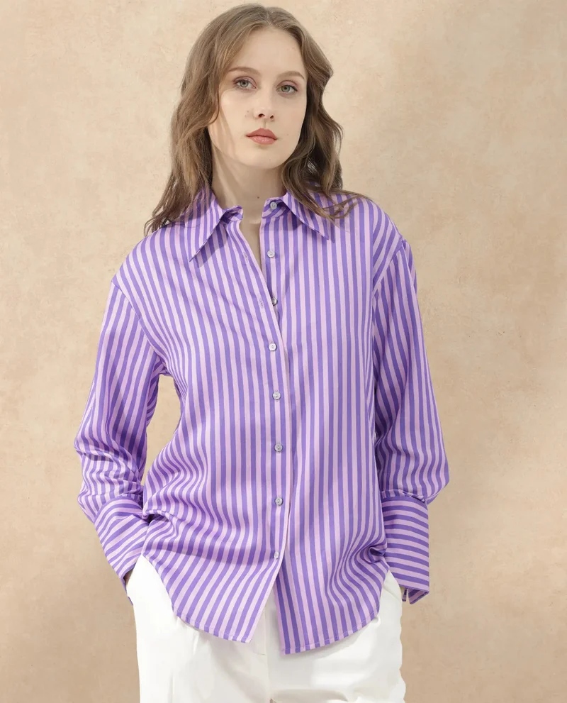 Rareism Women's Striped Printed Formal Shirt