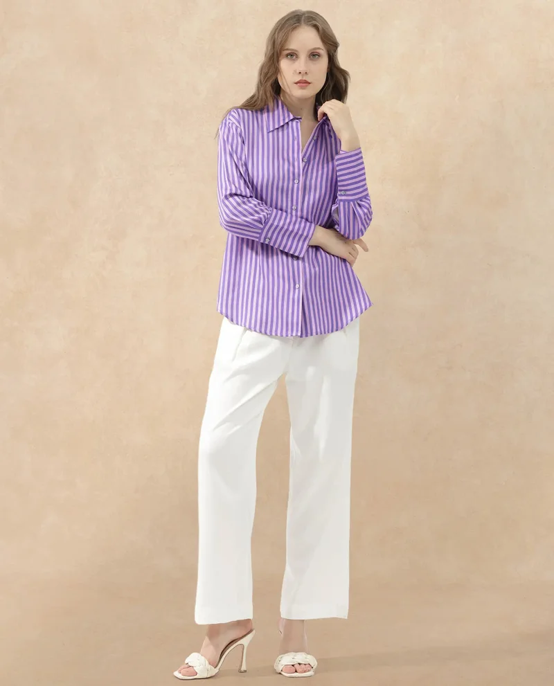 Rareism Women's Striped Printed Formal Shirt