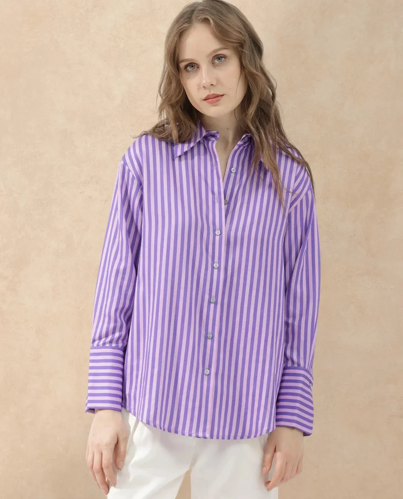 Rareism Women's Striped Printed Formal Shirt