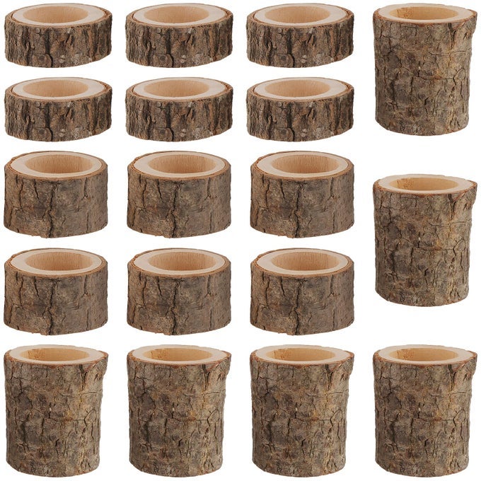 18 PCS WOODEN TEA LIGHT CANDLE HOLDERS RUSTIC WOOD VOTIVE LOG CANDLE HOLDERS RUSTIC WOOD VOTIVE CANDLE HOLDER FOR TABLE DECORATION 3 SIZES