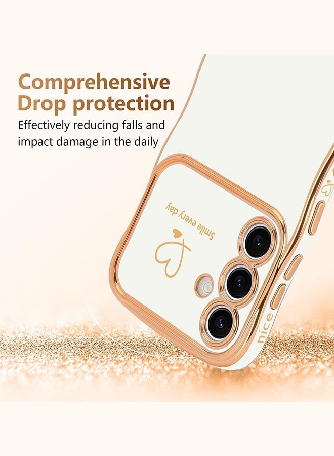 Samsung Galaxy S26 Case, Soft TPU Material, [Wireless Charging Compatible][Screen and Camera Protection][Luxury Electroplated Edge] Stylish Heart Design Drop Protection Cover for Samsung Galaxy S26 6.3 inch, White - Image 3