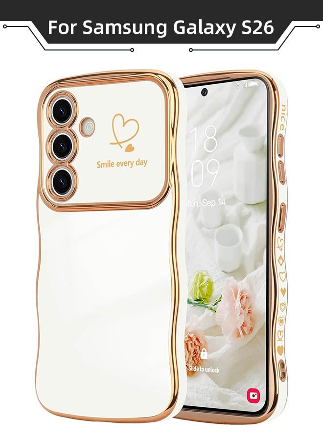 Samsung Galaxy S26 Case, Soft TPU Material, [Wireless Charging Compatible][Screen and Camera Protection][Luxury Electroplated Edge] Stylish Heart Design Drop Protection Cover for Samsung Galaxy S26 6.3 inch, White - Image 1