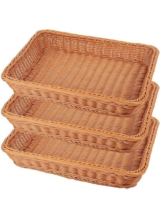 3 Packs 16 Inch Bread Baskets, Handmade Woven Pantry Organizer, Tabletop Food Serving Baskets for Fruits, Vegetables and Snacks, Restaurant, Hotel Serving, Brown - Image 1