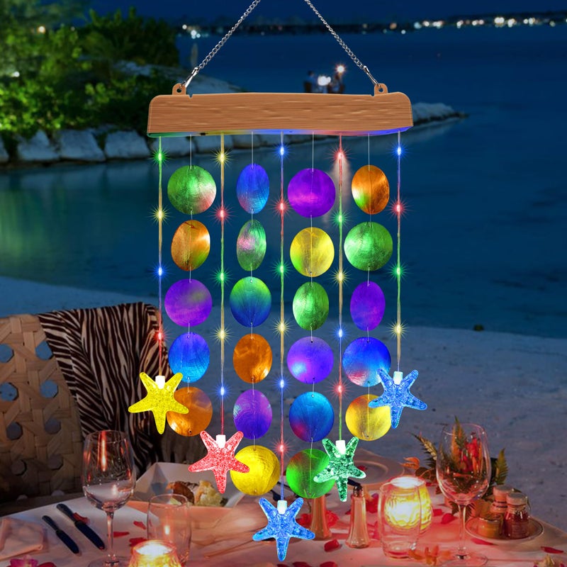 Toodour Solar Wind Chimes for Outside Birthday Gifts for Women Mom Grandma Waterproof 2 Modes Shells Solar Powered Outdoor Lights for Patio Holiday Garden Porch Yard Outdoor Decor Multicolor - Image 2