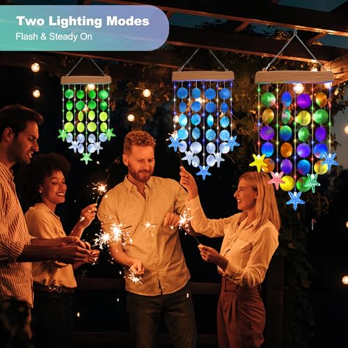 Toodour Solar Wind Chimes for Outside Birthday Gifts for Women Mom Grandma Waterproof 2 Modes Shells Solar Powered Outdoor Lights for Patio Holiday Garden Porch Yard Outdoor Decor Multicolor - Image 3