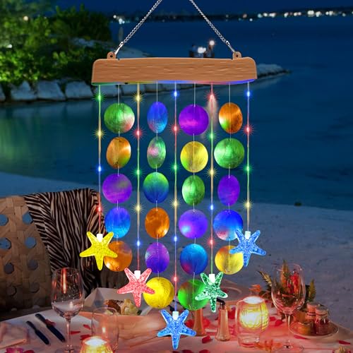 Toodour Solar Wind Chimes for Outside Birthday Gifts for Women Mom Grandma Waterproof 2 Modes Shells Solar Powered Outdoor Lights for Patio Holiday Garden Porch Yard Outdoor Decor Multicolor - Image 1