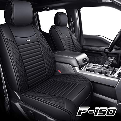 Aierxuan 2 Front Seat Covers for 2009-2025 Ford F150 Truck Seat Covers Waterproof Leather Seat Protectors Custom Fit for 2017-2025 F250 F350 F450(2 PCS Front, Black) - Image 2