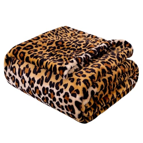 Vessia Leopard Printed Throw Blanket for Couch,Bed,Sofa, Soft Cozy 290GSM Classic Leopard Pattern Blanket for All Season, Lightweight Comfy Yellow Cheetah Animal Print Flannel Fleece Decor - Image 1