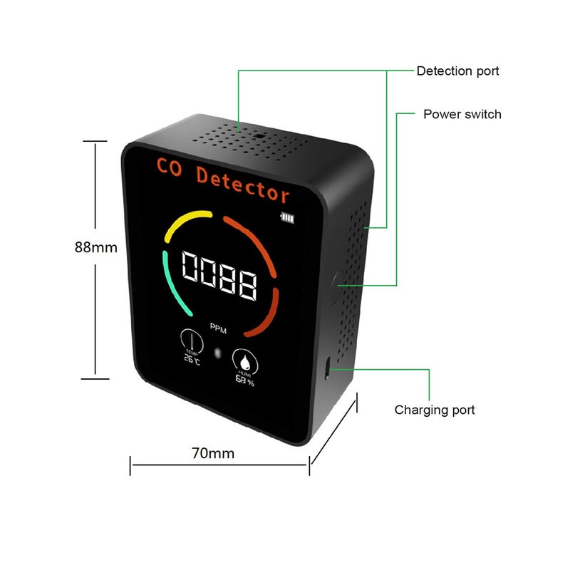 3 In 1 Air Quality Monitor Black With High Accuracy Electrochemical Sensor - App Control Via BT Air Quality Tester For Home Indoor Use - Image 2