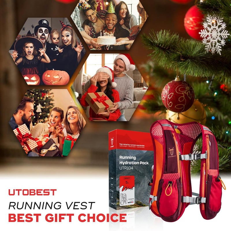 UTOBEST Running Vest, 5L Hydration Vest Lightweight, Breathable and Sweatproof Running Backpack, Adjustable Running Hydration Vest for Trail Running Marathon Race Jogging Cycling - Image 3