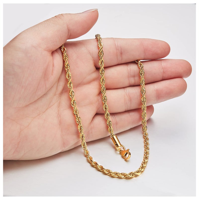 Monily 4MM 16 Inches Stainless Steel Twist Rope Chain Necklace Mens Womens Necklace Jewelry - Image 4