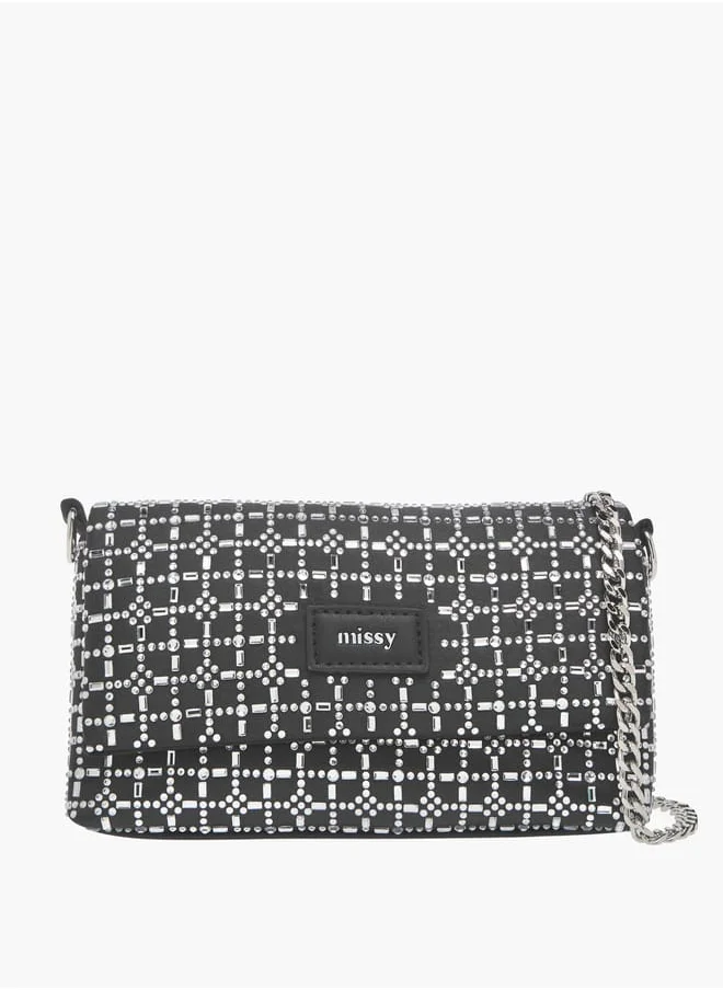 ميسي Womens Missy Embellished Crossbody Bag With Snap Button Closure And Chain Strap Ramadan Collection