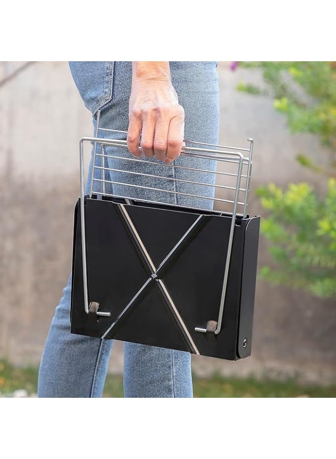 شواية فحم صغيرة محمولة قابلة للطي – ستانلس ستيل متين وقوي للشواء الخارجي بتصميم سهل الحمل والتنظيف – مقاس 31×26×30 سم – أسود - Image 3