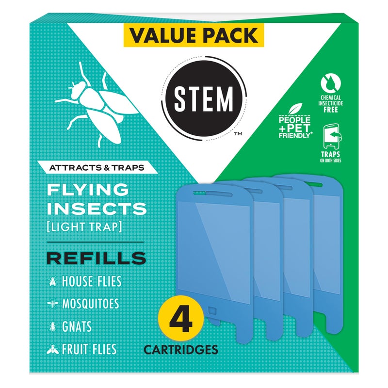 STEM Flying Insect Light Trap Refill Cartridges, Indoor Fruit Fly Trap, Insecticide-Free Pest Control for Home, Attracts and Traps Insects, Official STEM Refills - 4 Count - Image 1