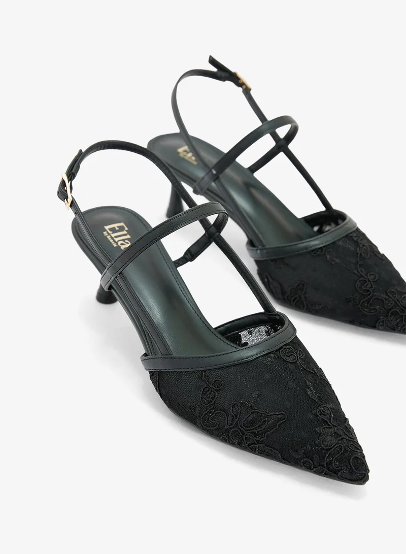 Ella Black Lace Sling Back Pump for Women | Best Price UAE