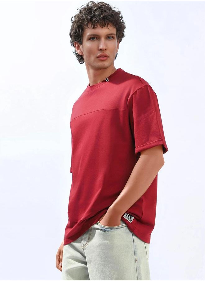 HIGH STAR Men's Red 100% Cotton Solid Relaxed T-Shirt  - Image 3