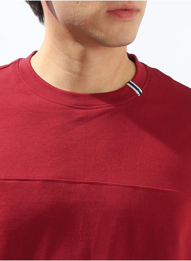 HIGH STAR Men's Red 100% Cotton Solid Relaxed T-Shirt  - Image 5