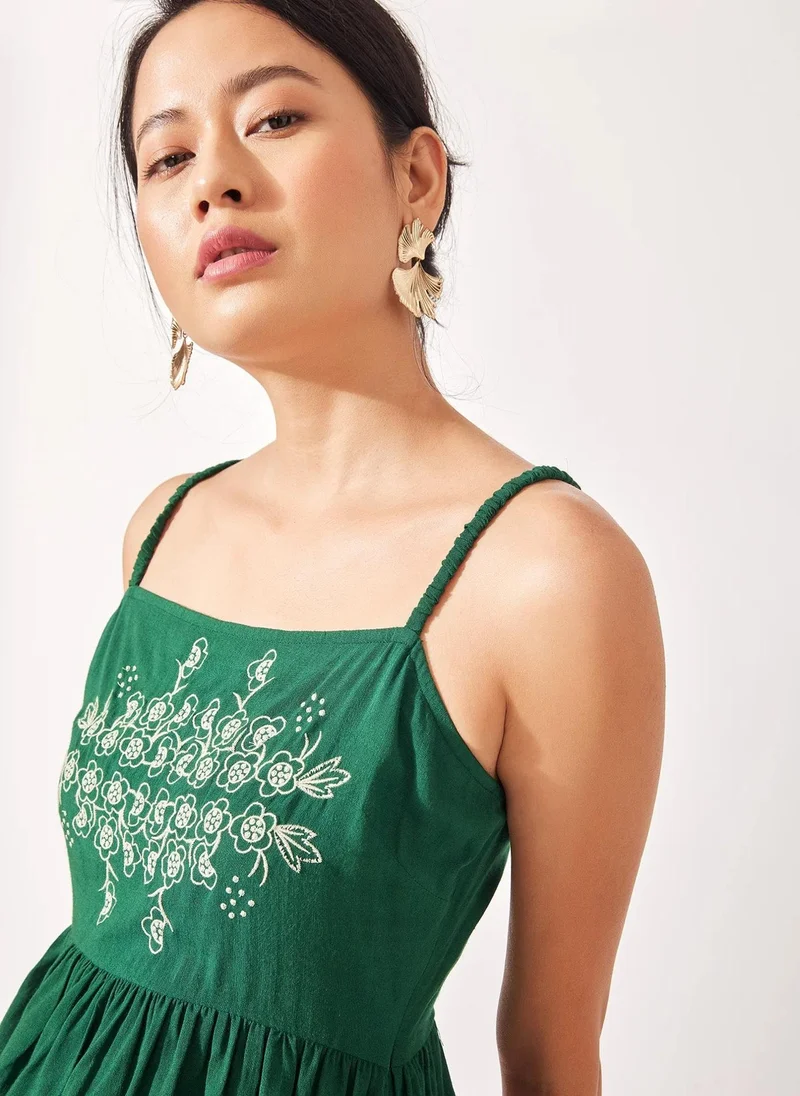 ذا ليبل لايف Green Embroidered Peplum Cami