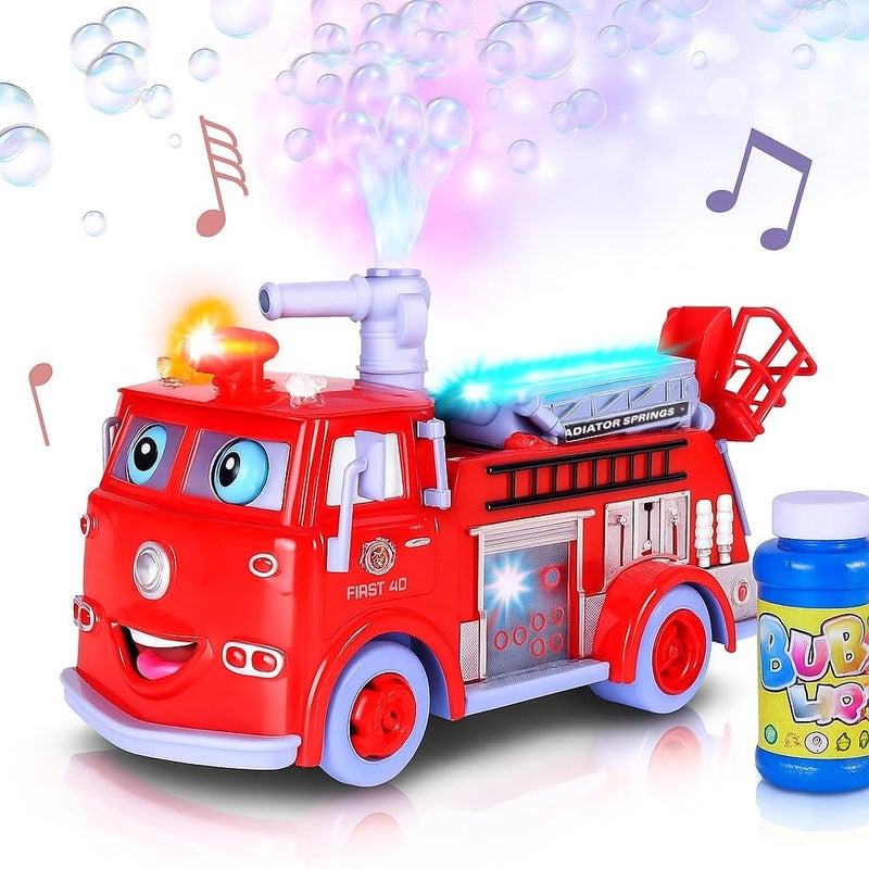 ArtCreativity Fire Truck Toy Bubble Machine for Kids Bubble Blower Toy Truck for Toddlers with Lights Siren Effects Bubble Solution Funnel Kids Toys Gift for Boys and Girls 35 Years Old - Image 3