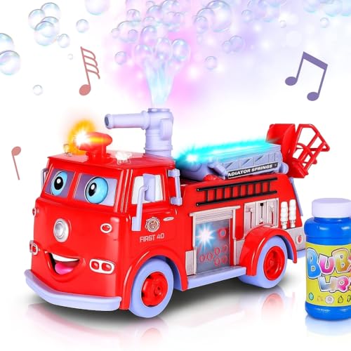 ArtCreativity Fire Truck Toy Bubble Machine for Kids Bubble Blower Toy Truck for Toddlers with Lights Siren Effects Bubble Solution Funnel Kids Toys Gift for Boys and Girls 35 Years Old - Image 1