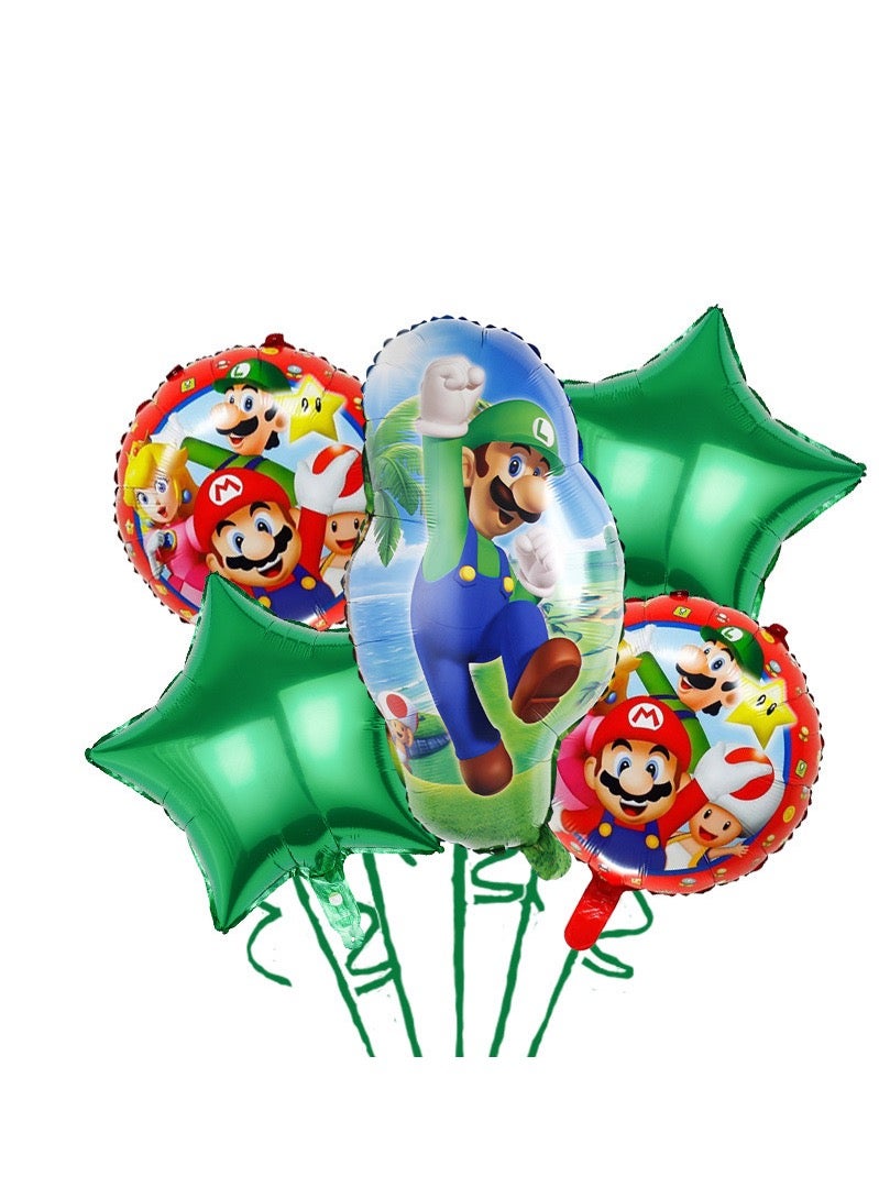 مجموعة من 5 قطع/مجموعة من بالونات رقائق معدنية لشخصية ماريو الكرتونية لتزيين حفلات أعياد الميلاد للأطفال بالونات ألومنيوم كرتونية لويجي لألعاب الأطفال - Image 1