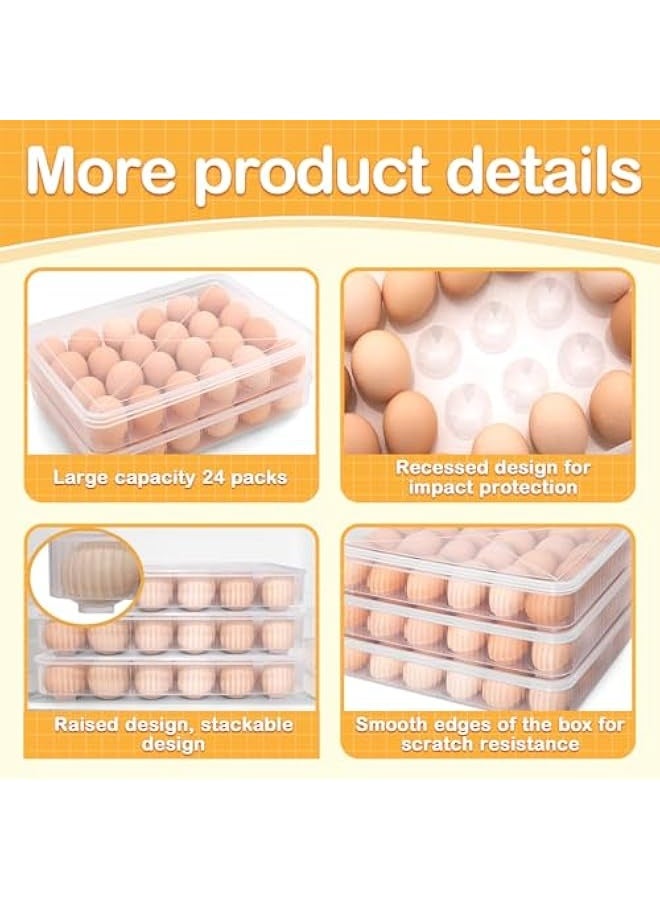 Deviled Egg Containers With Lid, Egg Holder For Fridge,Egg Organizer for Refrigerator,Clear Stackable Plastic Egg Carton,Egg Storage Container,Reusable Egg Tray Egg Box(3 Packs, 72 Eggs)  - Image 3