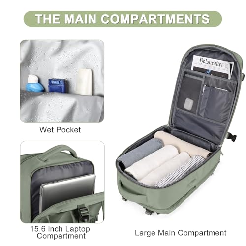 coofay Travel Backpack For Women Men Airline Approved Carry On Backpack Flight Approved Waterproof Sports Luggage Backpack Casual Daypack Small Hiking Backpack Grey Green - Image 5
