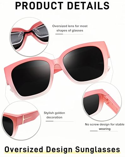 KANASTAL Fit Over Glasses Sunglasses Women Men with UV400 Protection Polarized Shades Trendy Oversized Accessories for Fashion Gradient Pink/Black - Image 3