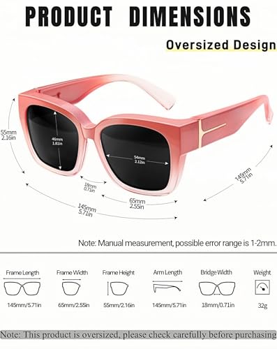 KANASTAL Fit Over Glasses Sunglasses Women Men with UV400 Protection Polarized Shades Trendy Oversized Accessories for Fashion Gradient Pink/Black - Image 4