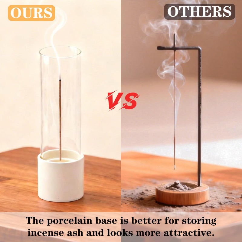 CEREMONY Incense Holder, Ceramic Incense Holder for Sticks with Glass Ash Catcher, Anti-ash Incense Burner with 20 Incense Sticks and a Ash Brush for Meditation Yoga Spa Room Decor (White) - Image 4