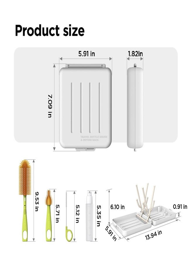 YOTIME Travel Bottle Brush, Travel Bottle Cleaner Kit with Foldable Bottle Drying Rack, for Visit Friends and Relations, Baby Travel Essentials, BPA Free, White - Image 2