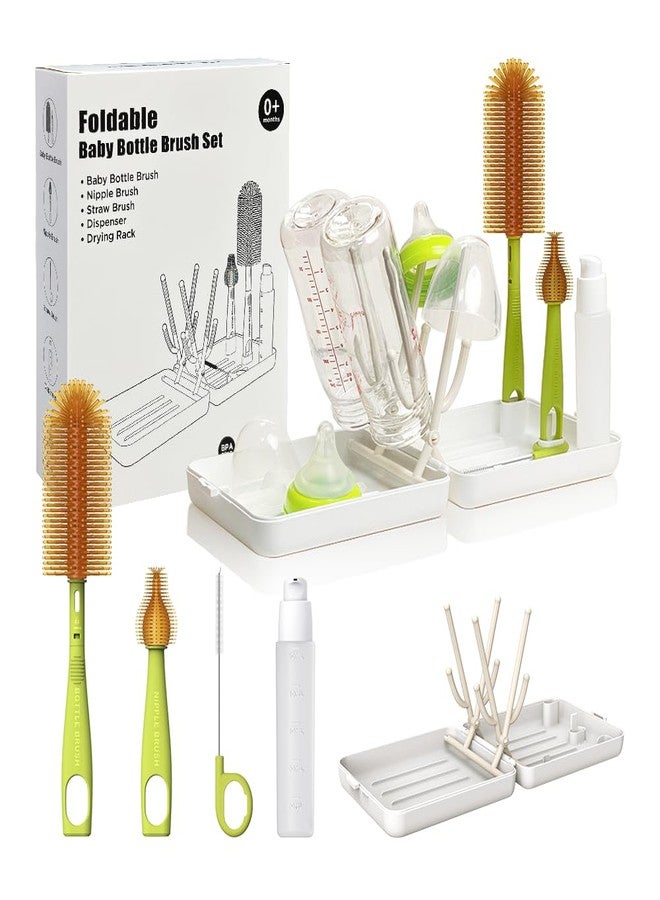 YOTIME Travel Bottle Brush, Travel Bottle Cleaner Kit with Foldable Bottle Drying Rack, for Visit Friends and Relations, Baby Travel Essentials, BPA Free, White - Image 1